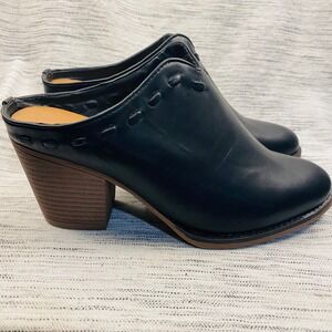 Cloudwalkers Jasmine Black Faux Leather Block Heel Mules Size 8W Minimalist Boho